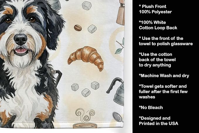 Caroline's Treasures Berndoodle Coffee Bar Kitchen Towel Velour Plush Front and Cotton Loop Back Machine Washable