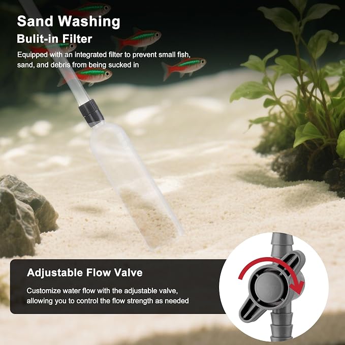 7 Pieces Fish Tank Vacuum Gravel Cleaner Kit with Aquarium Cleaning Kit, Gravel Vacuum for Aquarium Water Change and Remove Dirt Sand