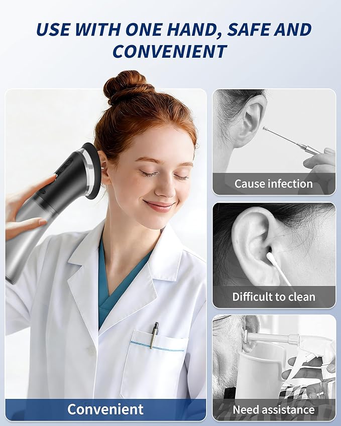 Upgraded Ear Wax Removal Kit, Electric Ear Wax Removal Tool for Tinnitus Relief, Safe & Gentle Ear Cleaner with Ear Irrigation Flushing System, Ipx7 Earwax Removal for Adults
