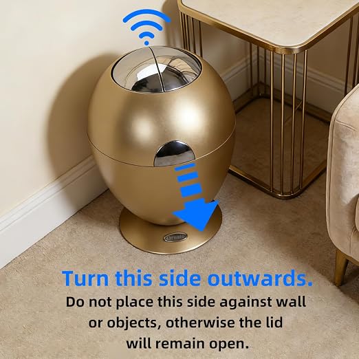 Automatic Motion Sensor Trash Can, 2.6 Gallon/10L Small Cute Garbage Bin with Lid, Hands-Free Silent Opening for Baby Diaper, Kids Room, Bedroom, Office, Home Decor - Modern Egg Shape (Gold)