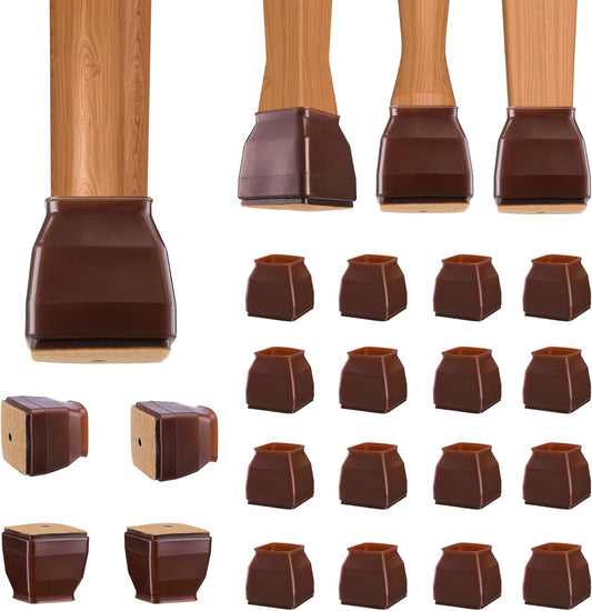 BALEINE 16 Pack Silicone Chair Leg Floor Protectors, Stool Leg Protectors Cap, Non-Slip Chair Leg Caps for Hardwood Floors (Brown & Small (Square), 16 Pack)