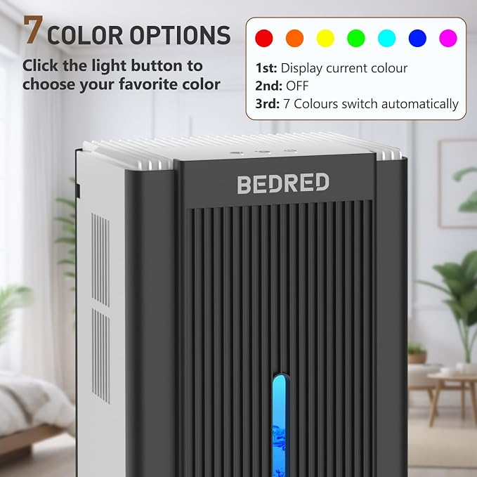 Dehumidifier,95OZ Dehumidifier for Home 1000 Sq.Ft - Quiet with Auto Shut Off & Relaxing 7 Color Ambient Light,Ideal for Livingroom, Bedroom, Basement (White/Black)