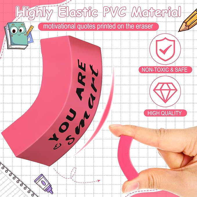 Resurhang 180 Pcs Erasers Bulk for Kids Inspirational Pencil Erasers Bulk for Drawing Motivational Big Eraser School Supplies for Classrooms Back to School Office (Motivational,Pink)