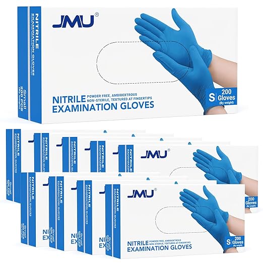 JMU Nitrile Exam Gloves Small, 3.5 Mil, Powder-Free, Latex-Free, Disposable Medical Glove, Blue, 2000 Count