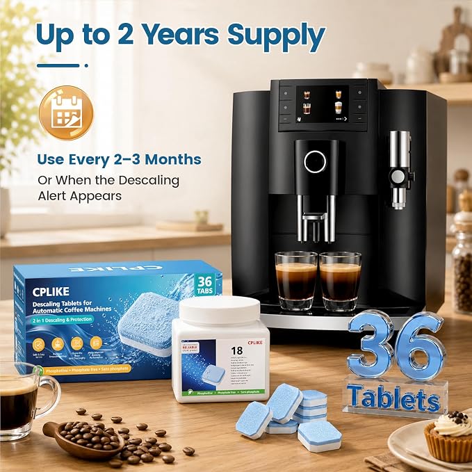 CPLIKE Descaling Tablets for Jura Automatic Coffee Machines, 2-Phase Coffee Machine Cleaner & Decalcifying Tablets for Jura, Extends Machine Life, Preserves Coffee Flavor, 36 Tablets