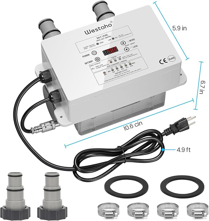 WiFi Salt Chlorine Generator, Westaho Salt Water Pool Chlorinator System with APP Remote Control, USA Titanium Salt Cell, Compatible with Intex Pool, for Above Ground Pools Up to 15,000 Gallons