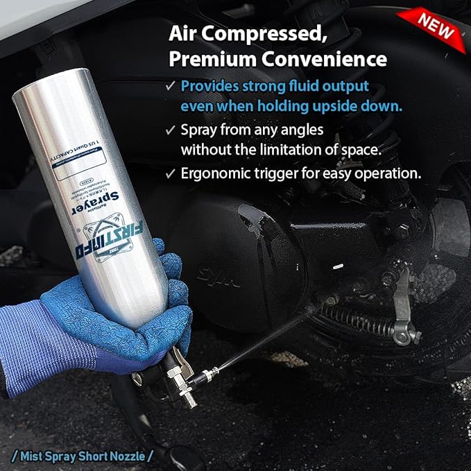FIRSTINFO A1639 (3rd Gen) Patented Max. Pressure 140psi / 1000ml Thickened Aluminum Canister Refillable Aerosol Spray Can | Pneumatic Compressed Air Sprayer | Wide Mist & JET Spray
