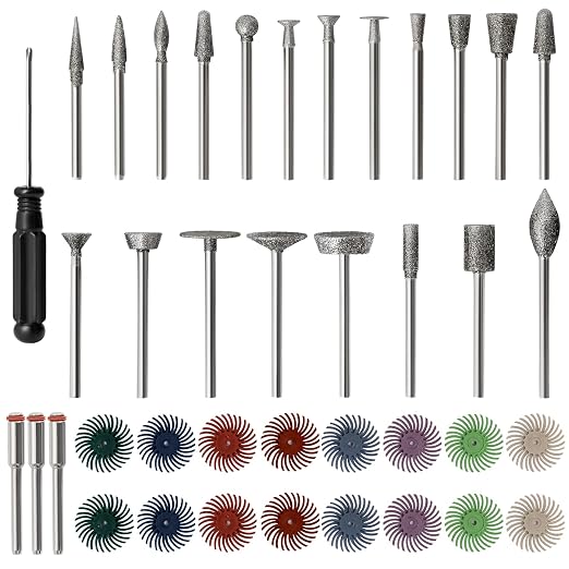 40Pcs Diamond Burr Bits Compatible with Dremel Polishing Kit, HOMEIDOL Diamond Bits for Dremel Tool Accessories, 1" Radial Bristle Disc Kit with 1/8" Shank Engraving Bits for Stone Ceramics Metal