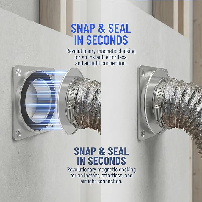 Magnetic Dryer Vent Hose 4 Inch, Airtight Seal Reduces 90% Lint, Flexible Duct 0.5-5ft, Heavy Duty & High Temp, No Tools for Daily Cleaning, Fits 0-8" Offset, Magnetic Coupling Kit