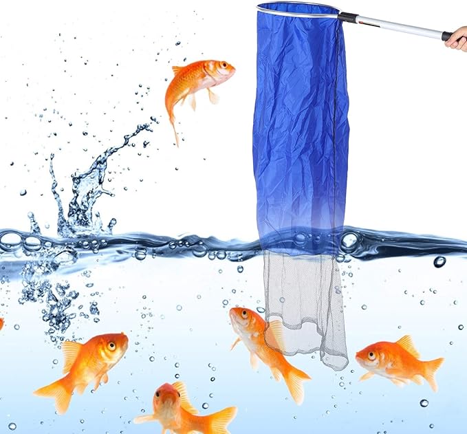 Aquarium Fish Net, Soft Fish Transfer Net Long Koi Tansfer Mesh Basket with 20-inch Long Handle for Medium Large Fish Spawning, Breeding, Care & Transfer(Diameter 40CM)