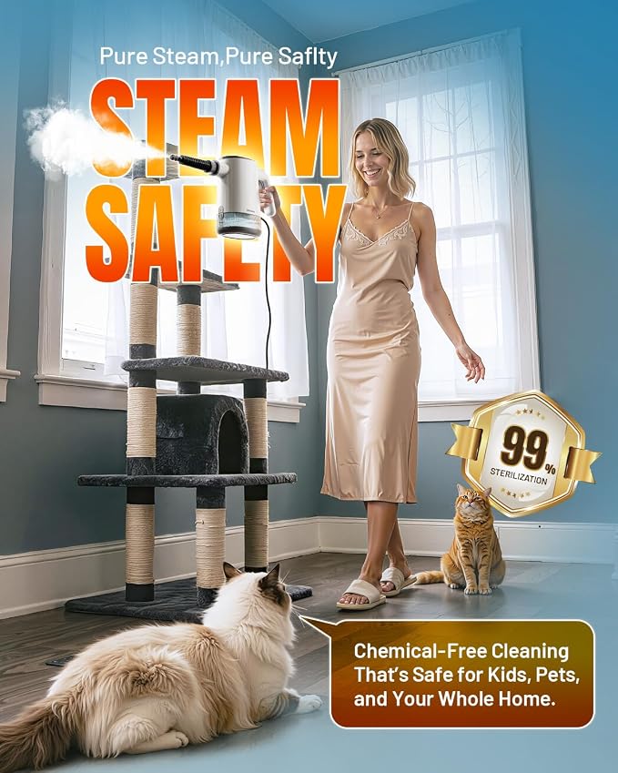 Handheld Steam Cleaner for Home, 3s Instant Heat Pressurized Steamer with 650ML Long-Lasting Tank – Lightweight Portable for Kitchen, Grout, Pet Stains, Couch, Car, Bathroom, Tile, Oven, BBQ Grill