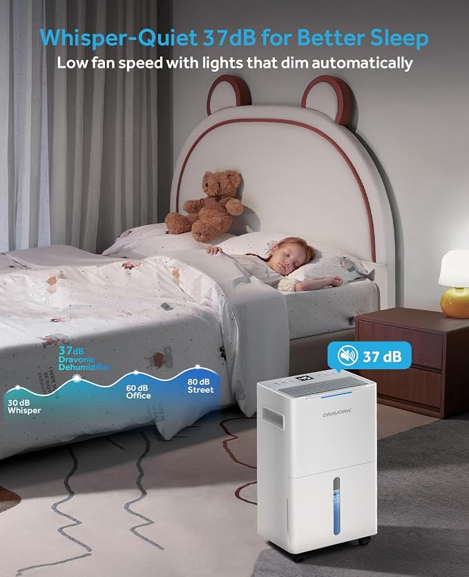 Dehumidifier for Basement & Large Room, Color Humidity Ring Light, Quiet for Home & Bedroom, Drain Hose Included, 3 Modes, Auto Humidity Control (Off-White, 1,500 Sq.Ft)