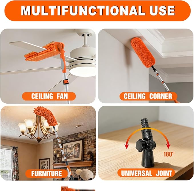 SISIUPASSIE 30FT Reach Ceiling Fan Cleaner Duster, Ceiling Fan Blade Cleaner with Extension Pole, Washable & Replaceable Microfiber Feather Duster Kits