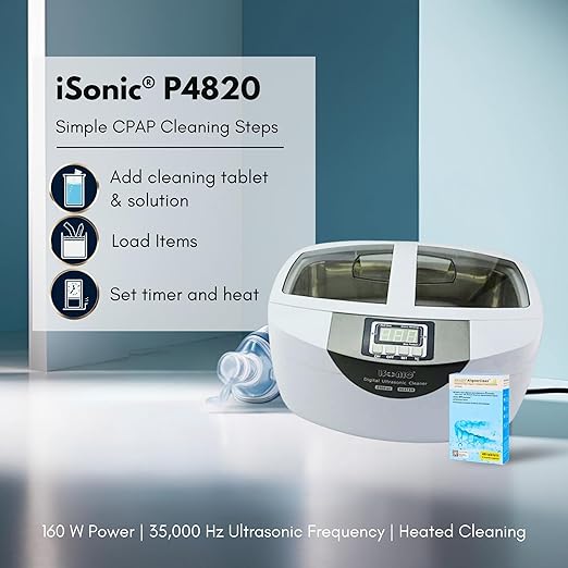 iSonic P4820 Ultrasonic Cleaner – Deep Cleaning for CPAP Masks, Hoses & Sleep Apnea Accessories (Small)