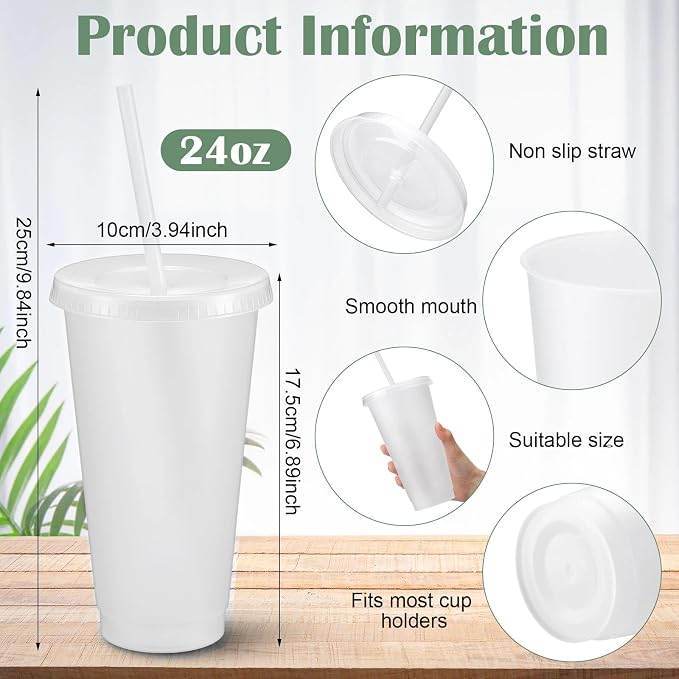 Honeydak 60 Pack Tumbler with Straw and Lid Bulk Cups for Gifts Water Bottle Iced Coffee Travel Mug Cup Reusable Plastic Tumblers for Party Birthdays 24-27 oz (Transparent)