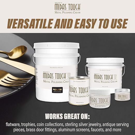 Rolite Midas Touch Metal Polishing Cream 2 Pack 2 Lb Each for Silver Gold Brass Copper Chrome Non-toxic Jewelry Restoration