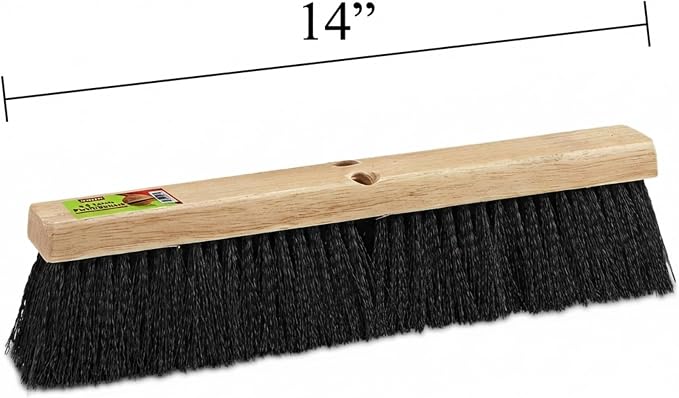 Black Indoor Push Broom Head – Heavy Duty Hardwood Block – Polypropylene Bristles – Deck Scrub Brush – Two Threaded Handle Holes for Better Assist (14")