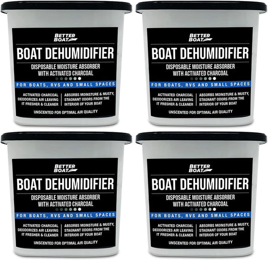 Moisture Absorber and Boat Dehumidifier, Charcoal Odor Remover for Damp Smell and Humidity, Unscented and Fragrance-Free, 4 Pack, Ideal for Basement, Closet, Home, RV, or Boating, No Refill Needed