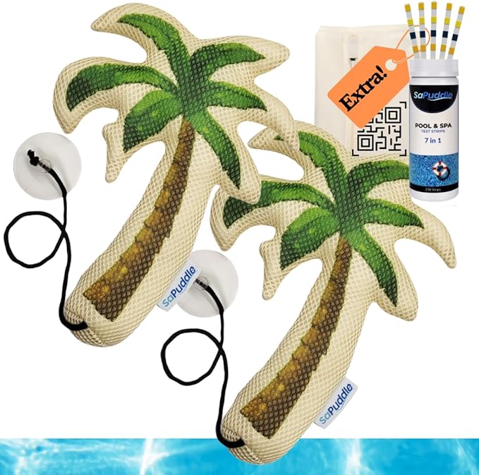 Premium Pack of 2 Hot Tub Scum Absorber for Swimming Pools with 150 Water Test Strips - Pool Scum Absorber for Spa Hot Tubs - Washable Scum and Oil Absorbing Sponges for Pools Sponge Oil Absorber
