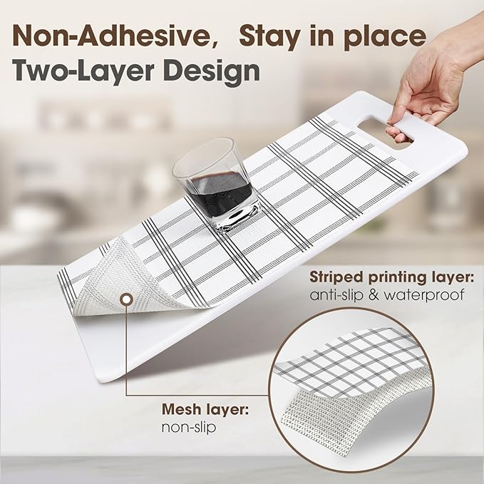 Drawer and Shelf Liner, Non-Slip Kitchen Cabinet Liners Non-Adhesive Thick Strong Grip Waterproof Washable Mats Protect Dresser Shelves Cupboard Bathroom Cabinets, White Stripes, 20 in X 20 FT