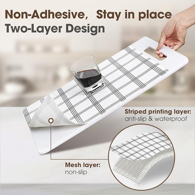 Drawer and Shelf Liner, Non-Slip Kitchen Cabinet Liners Non-Adhesive Thick Strong Grip Waterproof Washable Mats Protect Dresser Shelves Cupboard Bathroom Cabinets, White Stripes, 24IN X 30FT