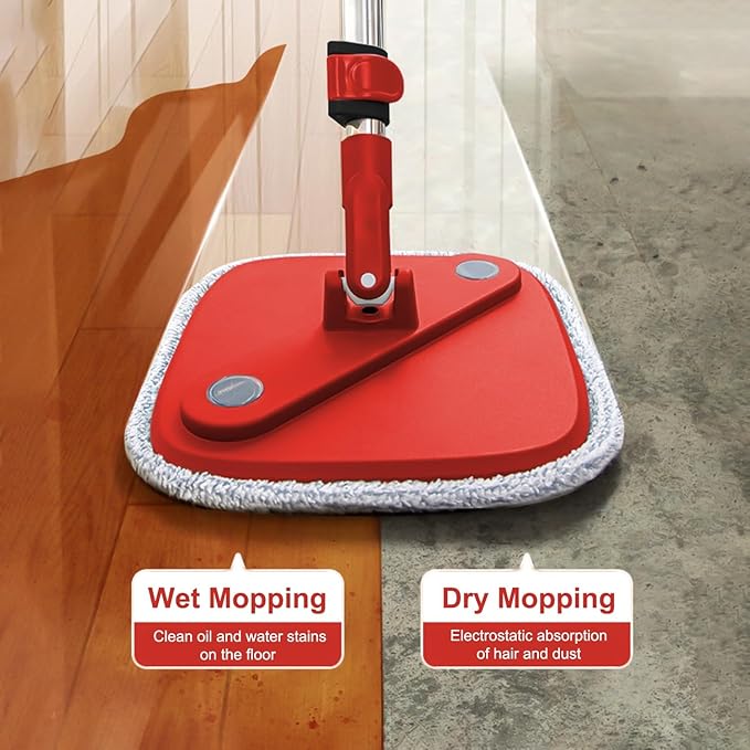 Spin Mop and Bucket Set with Separation Dirty and Clean Water System, Self Wringing 360° Rotating Clean Mop-Head and Bucket Set for Hardwood Tile Marble Floor with 6pc Replaceable Mop Pads