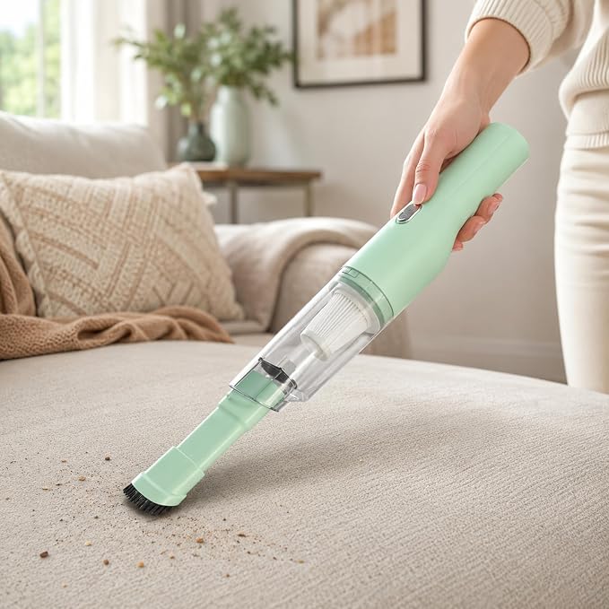 catsMeow Mini Plus Handheld Vacuum Cordless, Rechargeable Small Vacuum for Car, Desk, Keyboard, Drawer, Sofa, Crumbs and Pet Hair, Lightweight Portable Cleaner, Sage Green