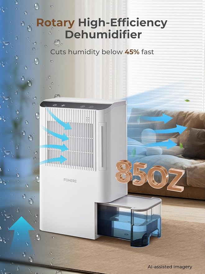 FOHERE Portable Dehumidifier for Home & RV, 85oz Water Tank & Drain Hose, Humidity Display, Sleep Mode, Auto Shut-Off, Compact Moisture Remover for Bathroom Bedroom Closet Laundry Room