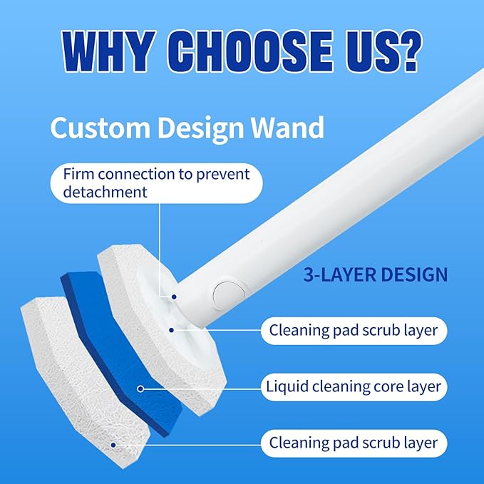Disposable Toilet Brush and Holder Set, with 50 PCS Toilet Bowl Wand Refills for Clorox, Wall Mounted Disposable T-oilet Bowl Wand Kit, for Bathroom, Sink & Bathtub, Touchless T-oilet Cleaning System