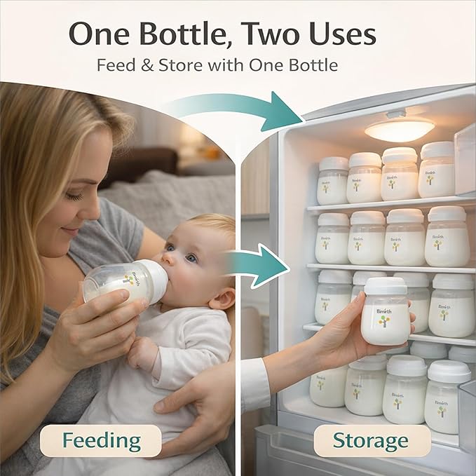 Baby Bottle Set for Newborns, Bimirth Feeding & Breast Milk Storage Bottles with Storage Lids, 11-Piece Wide-Neck Anti-Colic BPA-Free Starter Gift Set with Steam Bag & Cleaning Brushes (6oz/180ml)