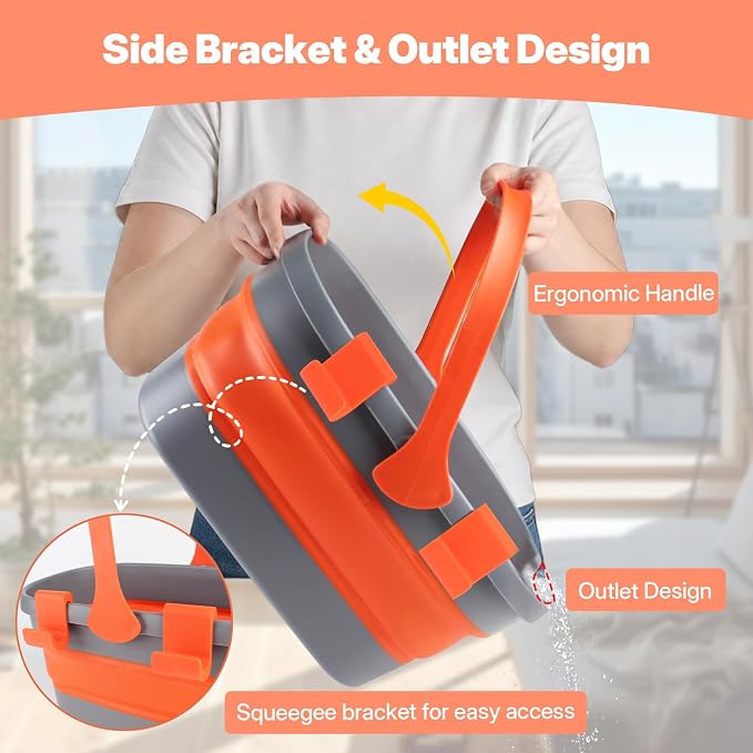 Window Cleaning Kit with Collapsible Bucket 3 Gallon, 14" Window Squeegee and 15" Scrubber with 61" Long Handle, Professional Window Washing Kit Cleaner Tool for Home Outdoor Office Commercial Use