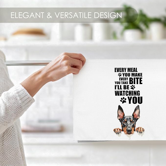 Doberman Kitchen Towel Gifts for Dog Lovers Decorative Set of 2, Dobermann Dish Towels Dishcloths Tea Towels, Dobie Pinscher Waffle Weave Microfiber Hand Towel for Kitchen Bathroom Decor 16x24