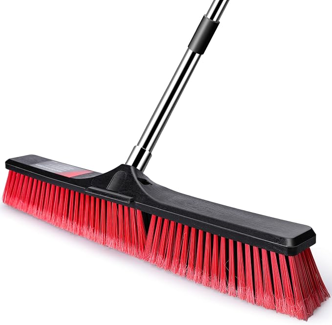 MASTERTOP 24" Push Broom Outdoor, Heavy Duty Garden Brush Broom with 58" Long Handle and Stiff Bristles,Commercial Outdoor Broom for Deck Driveway Garage Yard Patio Warehouse Concrete Floor Cleaning