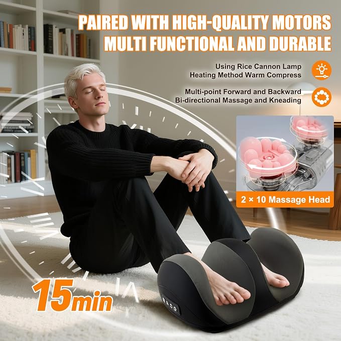 Foot Massager with Heat, Shiatsu Kneading Foot and Calf Electric Massager Machine with Roller, Massage Feet/Arm/Calf/Ankle for Relax, Plantar Fasciitis, Pain Relief, Gifts for Women & Men, Black