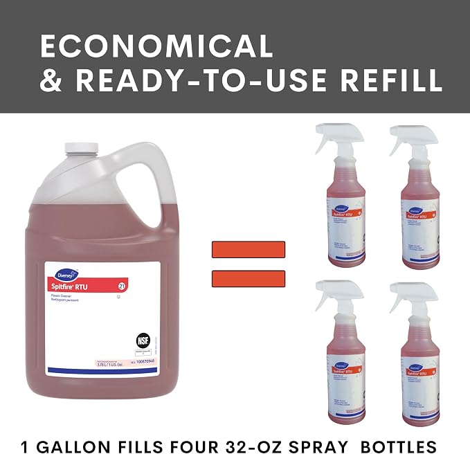 Spitfire Diversey SC 100870948 RTU Liquid Power All-Purpose Cleaner, Heavy Duty Degreaser for Shops & Kitchens, Pine Scent, Ready-to-Use Refill, 1-Gallon