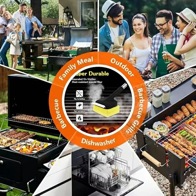 Grill Brush Bristle-Free with Scraper – BBQ Grill Cleaner with Replaceable Pad, Heavy Duty Non-Scratch Cleaning Tool for Gas, Charcoal & Porcelain Grates, 20.47” Long Handle