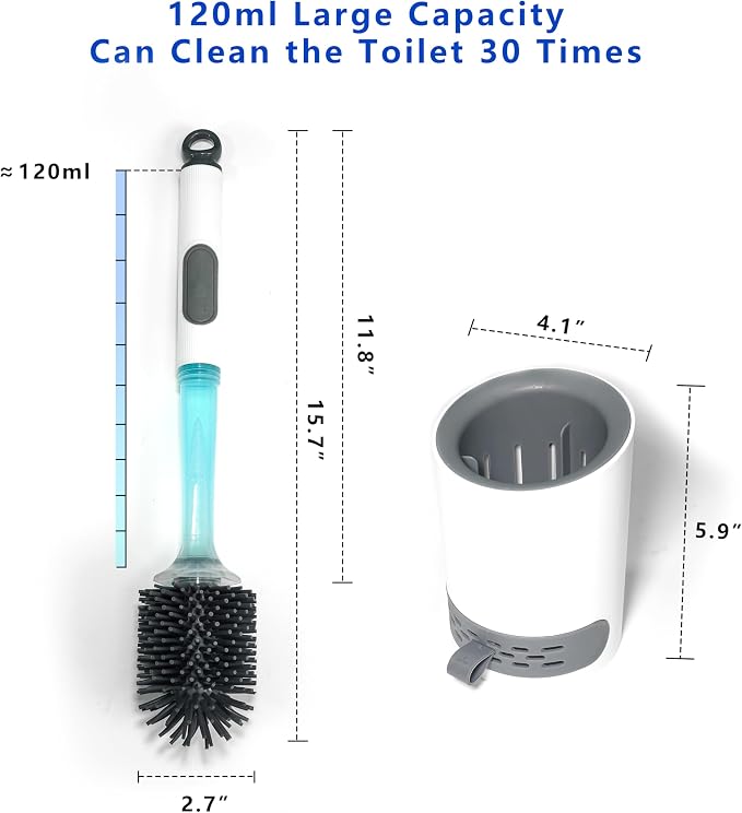 Silicone Toilet Brush and Holder Set, 1 Pack Bendable Toilet Scrubber for Curved Rim, Non-Scratch Drip-Resistant Brush with Sprayer, Space Saving Bathroom Essentials (1)