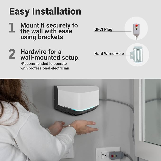 Hand Dryer for Home, Commercial Bathrooms, Hi-Speed Hand Dryer with Air Filter, Energy-Saver Mode, Speed/Volume Control, Automatic Air Blades Portable/w Stand or Wall Mount | Touchless | UL Certified