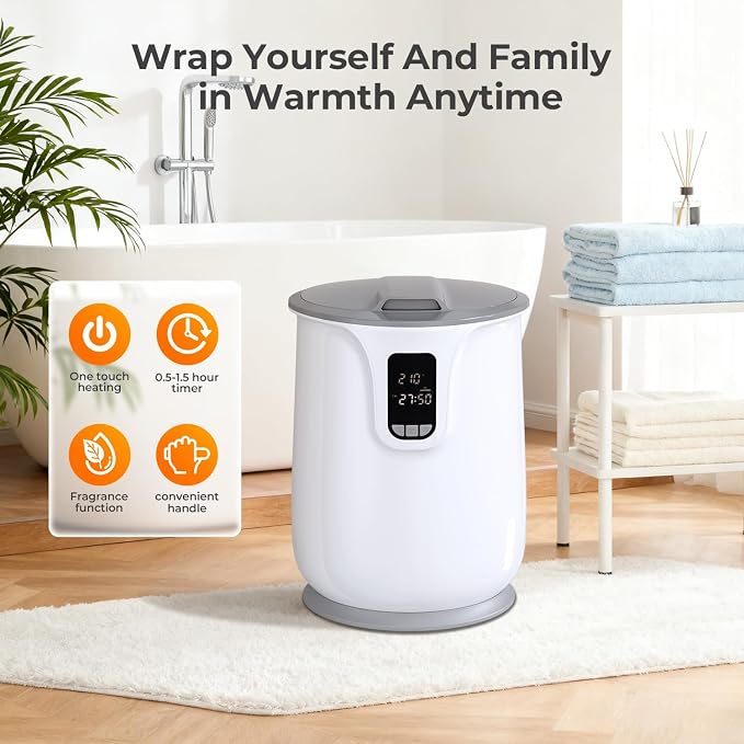 Towel Warmer Bucket, 20L Hot Towel Warmers for Bathroom With Adjustable Timer & Temperature, Hot Towel Warmer with Fragrance Disc, LCD Display, Auto Shut Off