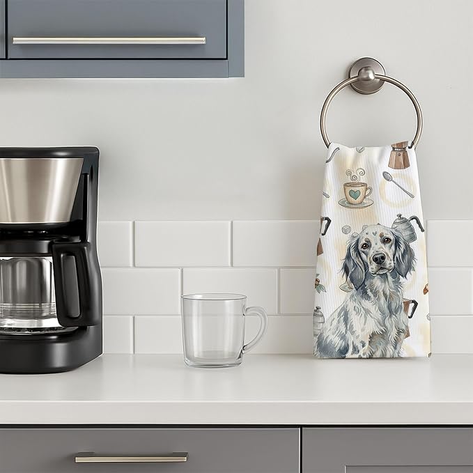 Caroline's Treasures Blue Belton English Setter Coffee Bar Kitchen Towel Velour Plush Front and Cotton Loop Back Machine Washable