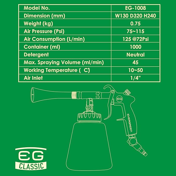 Nanoskin EVERGREEN Classic Tornado Cleaning Tool - Patented Pneumatic Cleaning Spray & Air Dry Device | Emits Pressurized Low Moisture to Detox Carpet, Plastic, Upholstery, Crevice, Felt, Metal & More