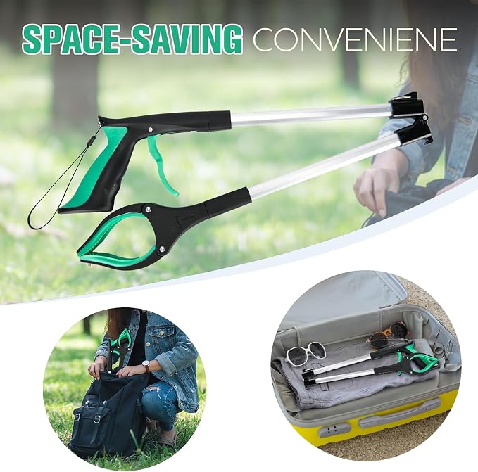 6-Pack 32inch Upgrade Foldable Grabber Reacher Tool, Reacher Grabber Pickup Tool with 4 inch Wide jaw and 360° Rotating Head,Grabbers for Seniors Outdoor & Indoor (Green)