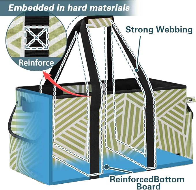 Standing Extra Large Utility Tote Bag with Hard Bottom & Hard Sides, Heavy Duty Reusable Grocery Bags with Handles & 3 Pockets for Shopping, Picnics, Camping, Laundry, Car, Beach Tote Bag