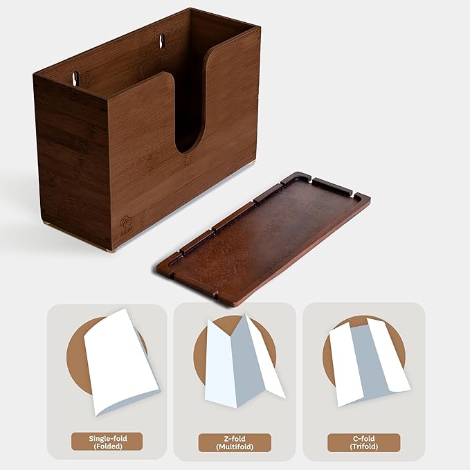 eBun Bamboo C Fold Paper Towel Dispenser – Wall Mount & Countertop Napkin Holder for Multifold, Z-Fold Styles, Modern Farmhouse Paper Towel Holder for Bathroom, Kitchen, Office & Commercial Use, Brown