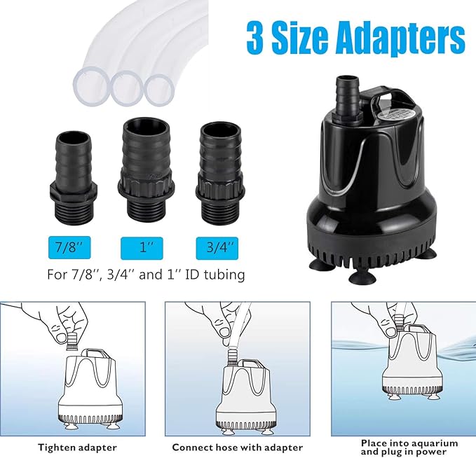 hygger 1060 GPH Quick Water Change Aquarium Pump Submersible Fountain Water Pump Fish Tank Pond Drain Transfer Pump with 3 Adaptors