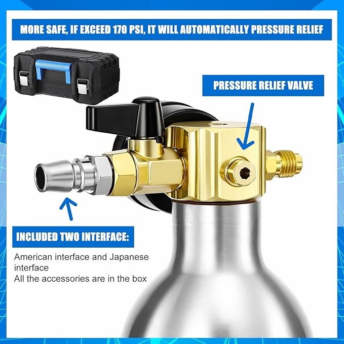 Rossesay AC Flush Kit Air Conditioner System Flush Canister Kit AC Drain Line Cleaner Tool Conditioning Pipeline Set with Gauge, Air Fittings and Hose for Car Conditioner Pipe(Blue,Classic)