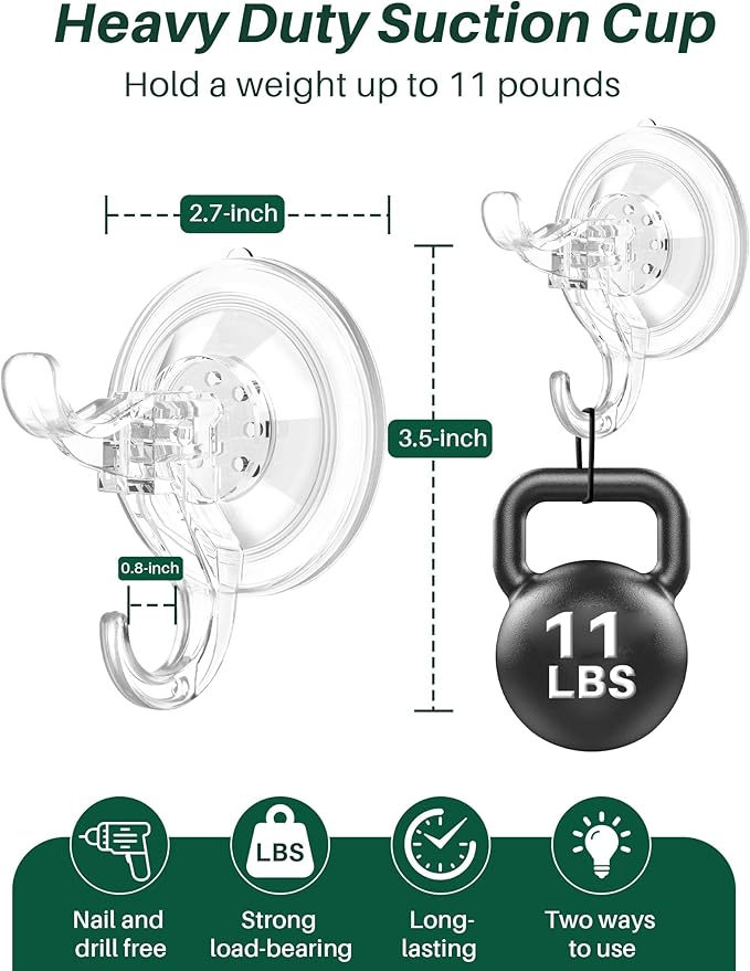 5 Pack Wreath Hangers for Front Door, Heavy Duty Suction Cup Hooks with Adhesive Suction Tab, Removable Garland Hanger for Christmas, No Damage Wreath Hook for All Surfaces, Holds up to 11 Lbs
