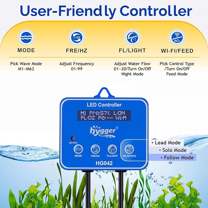 hygger Strong Wave Maker For Aquarium Magnetic DC Powerhead Adjustable Fish Tank Circulation Pump with Guard Controller for 75-220 Gallon Freshwater Saltwater 3400 GPH