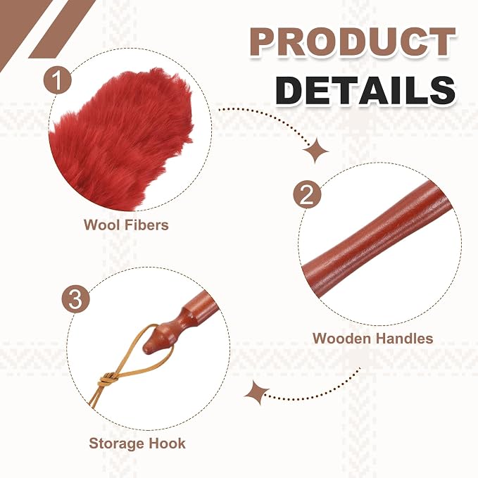 uxcell Wool Duster, 24.4" Natural Feather Cleaner Household Cleaning Duster with Solid Wooden Handle for Cleaning Fans Window Blinds Shelves Furniture, Red
