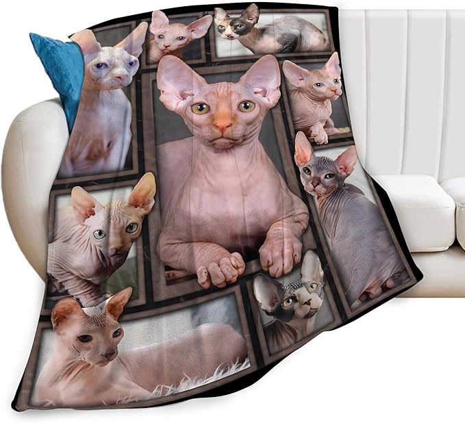 Sphynx Cat Gifts and Decor - Cute Throw Blanket for Girls, Women, Kids, Adults - Soft, Warm, Cozy Fleece Blanket for Couch, Sofa, Bed - 60"x50"